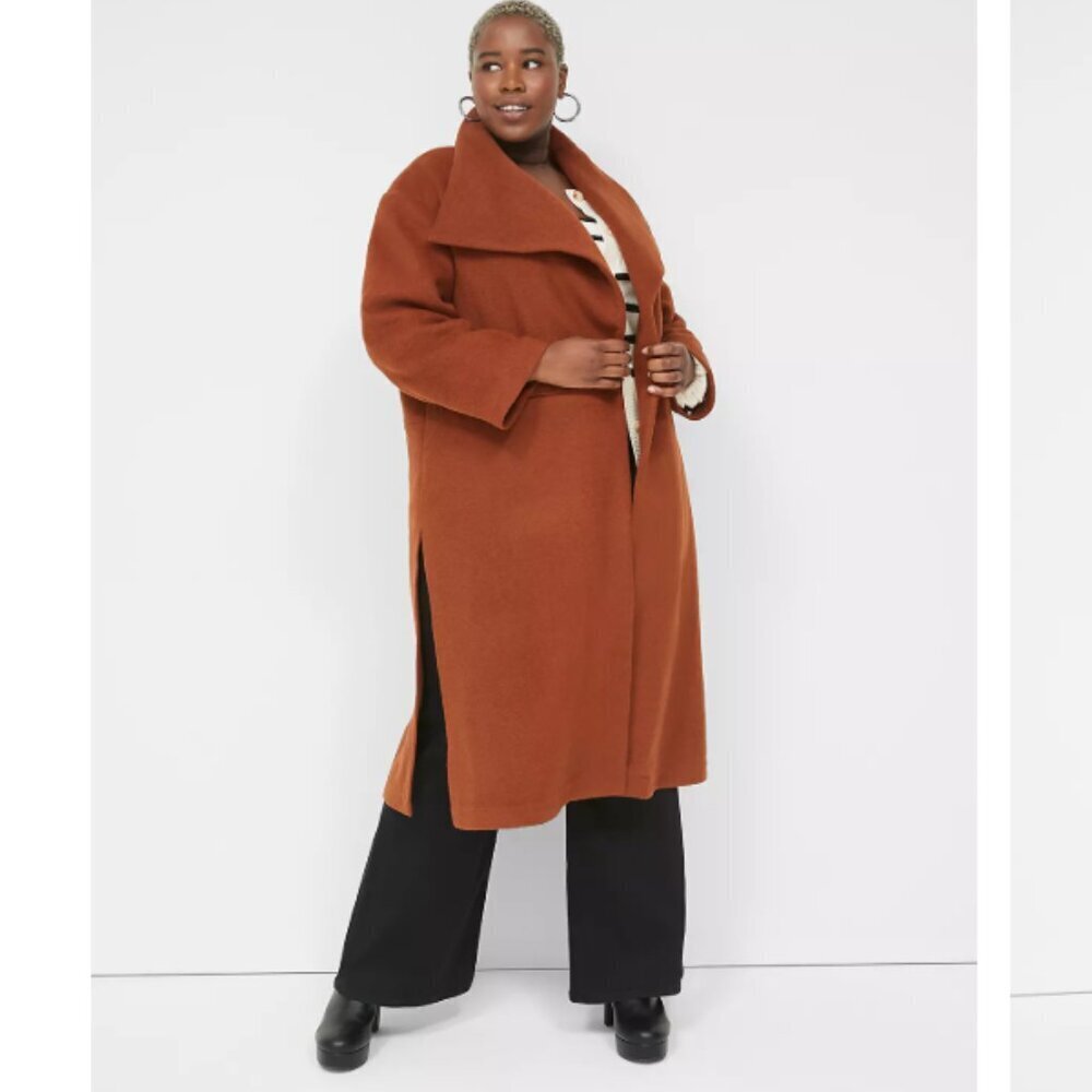 Lane Bryant Women's Shawl Lapel Brown Coat Wool Open Front Women's Size 26 New
